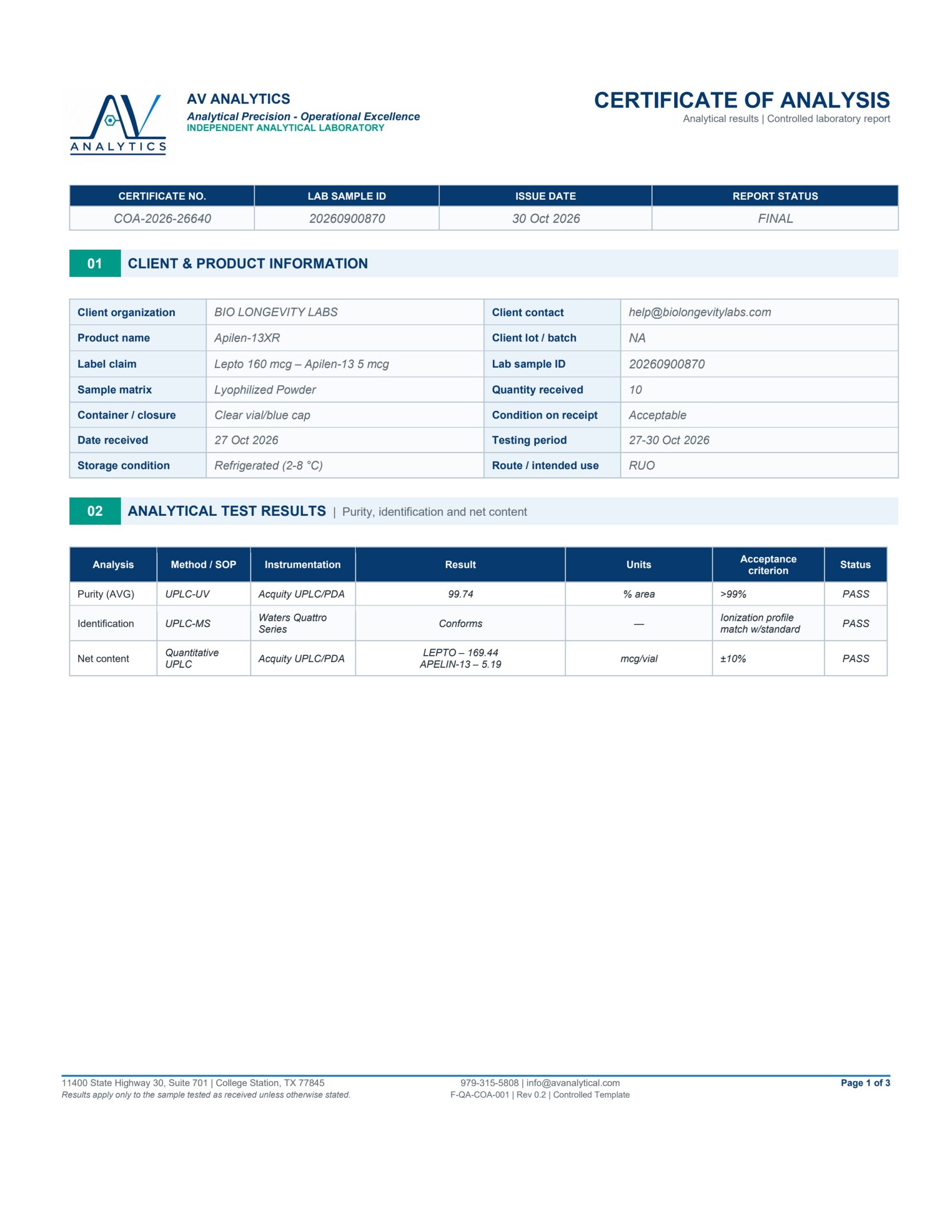 Apileen 13XR 160mcg 5mcg